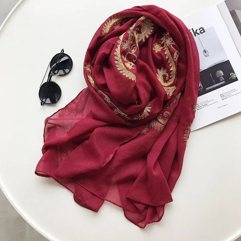 Autumn Winter Fashion Embroidered Cashew Floral Viscose Shawl Scarf From Indian Women Warm Pashmina Hijab and Wraps Muslim Sjaal - AMULET RING STORE