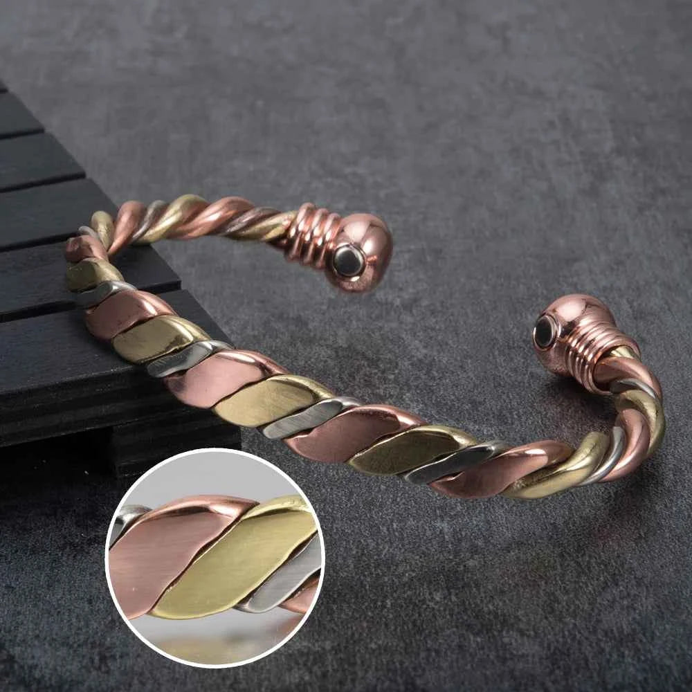 Vinterly Magnetic Bracelet Pure Copper Ball Rose Gold-color Open Cuff Adjustable Bangles for Women Twisted High Magnet Jewelry