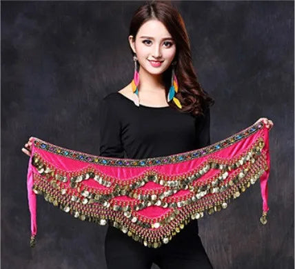 1PC New Style Belly Dance Belt Newest Multi-color Glass Silk Velvet Dancing Belt Scarf Crystal BellyDance Waist Chain Hip Scarf - AMULET RING STORE