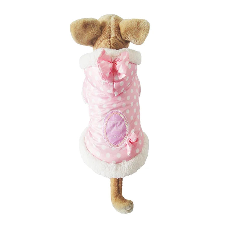 Small Dog Snowsuit Polka Dot Pattern Fleece Winter Coat For Girls Dogs Jumpsuit Hooded Waterproof Outdoor Cotton Padded Dog Coat - AMULET RING STORE