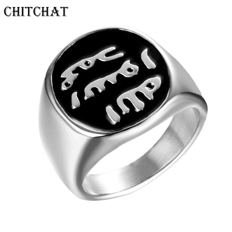 316L Titanium Steel Muslim Men's Signet Ring AMULET RING STORE