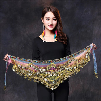 1PC New Style Belly Dance Belt Newest Multi-color Glass Silk Velvet Dancing Belt Scarf Crystal BellyDance Waist Chain Hip Scarf - AMULET RING STORE