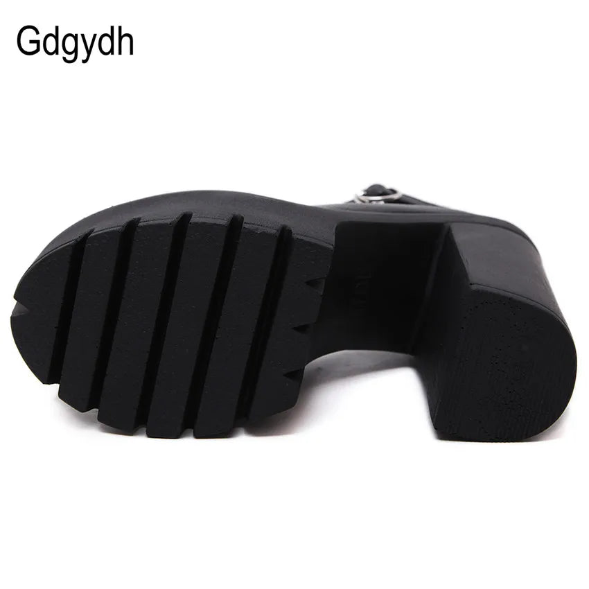 Gdgydh spring autumn casual high-heeled shoes sexy ruslana korshunova thick heels platform pumps Mary Janes Black White Size 42 - AMULET RING STORE