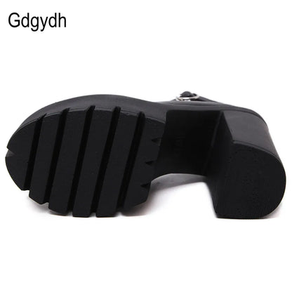 Gdgydh spring autumn casual high-heeled shoes sexy ruslana korshunova thick heels platform pumps Mary Janes Black White Size 42 - AMULET RING STORE