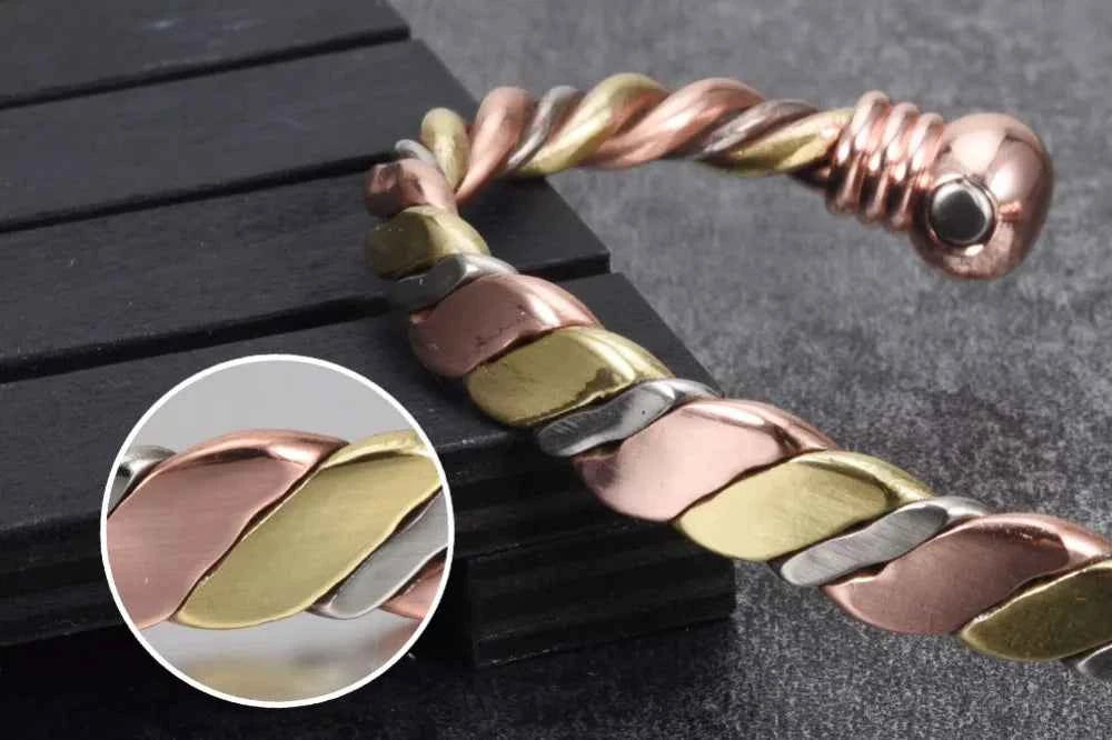 Vinterly Magnetic Bracelet Pure Copper Ball Rose Gold-color Open Cuff Adjustable Bangles for Women Twisted High Magnet Jewelry