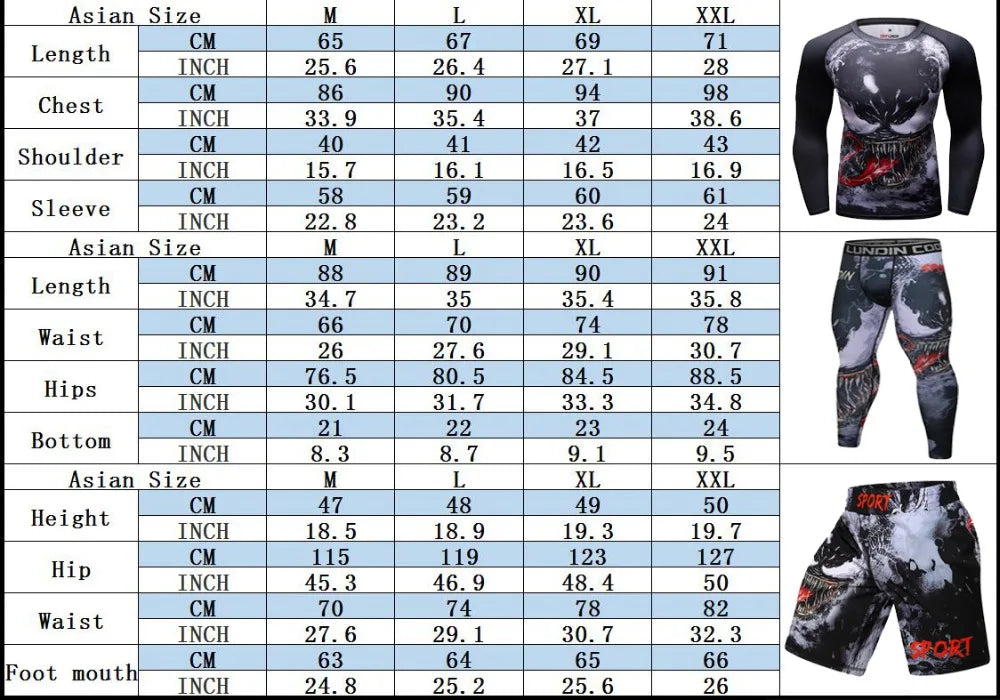Boxing Set Compression Jersey+Pants Venom Rashguard KickBoxing Tight Sport T-Shirt Trousers Muay Thai MMA men gym suit Fightwear - AMULET RING STORE