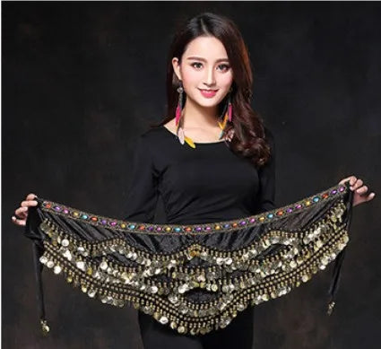 1PC New Style Belly Dance Belt Newest Multi-color Glass Silk Velvet Dancing Belt Scarf Crystal BellyDance Waist Chain Hip Scarf - AMULET RING STORE