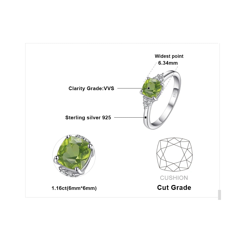 JewelryPalace 1.1ct Genuine Natural Peridot 925 Sterling Silver Solitaire Ring for Woman Fashion Gemstone Jewelry Wedding Gift