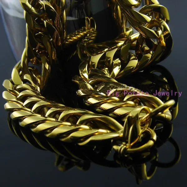 Heavy 16/20mm Gold Color Cuban Curb Link Chain Stainless Steel Necklace Mens Gift Custom Size 7-40inch - AMULET RING STORE