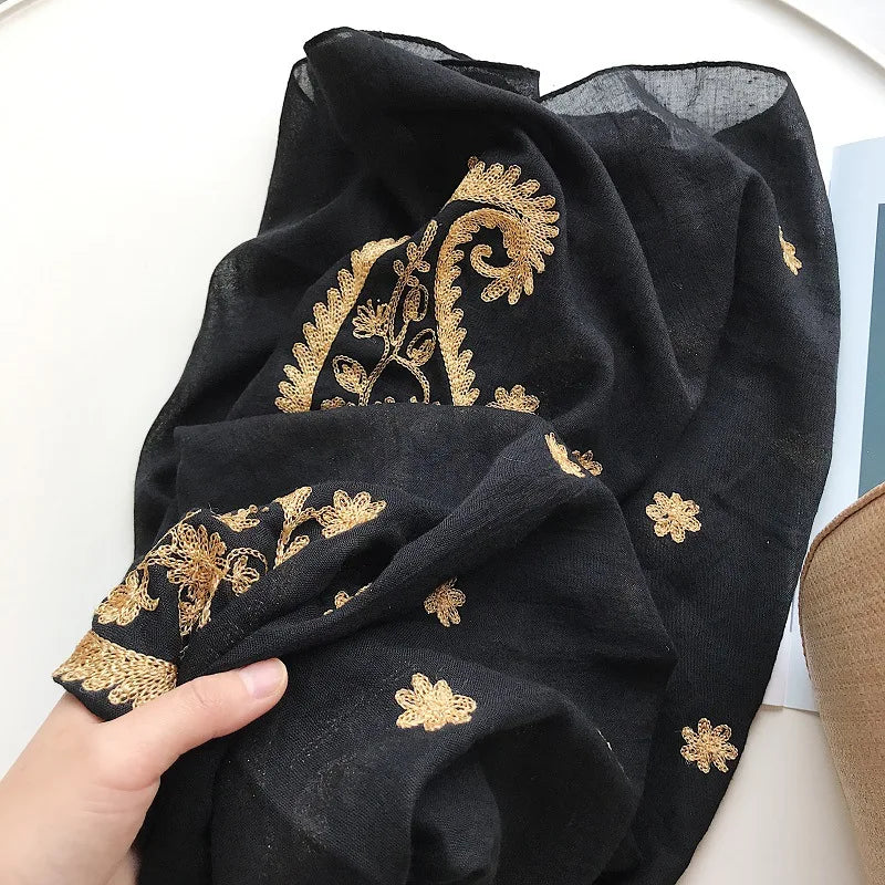 Autumn Winter Fashion Embroidered Cashew Floral Viscose Shawl Scarf From Indian Women Warm Pashmina Hijab and Wraps Muslim Sjaal - AMULET RING STORE