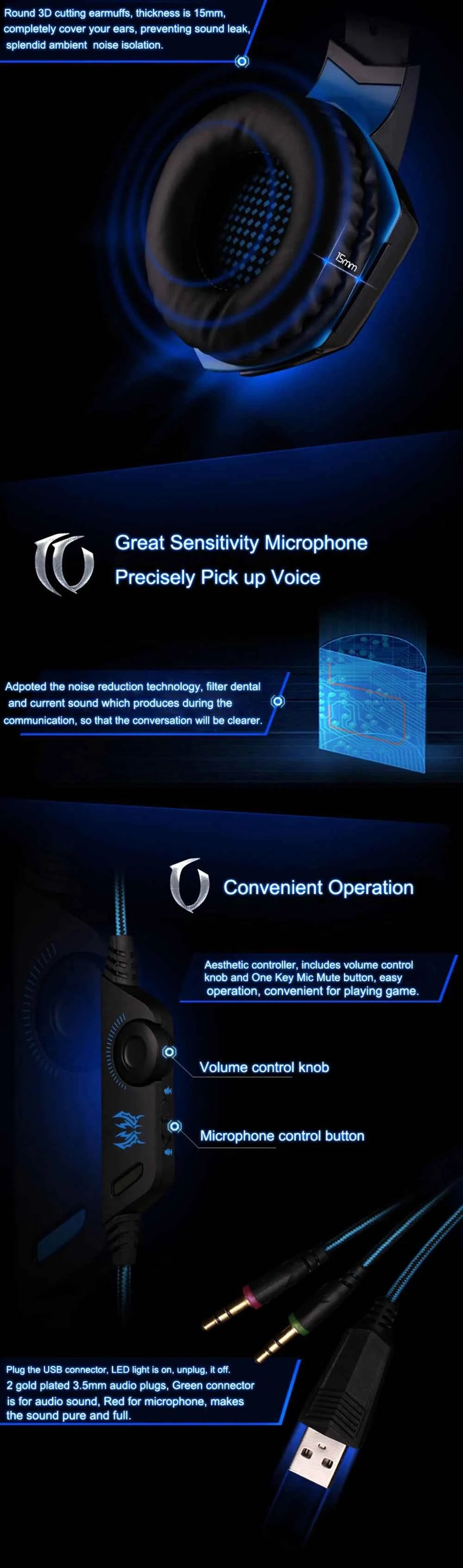 KOTION EACH Gaming Headset Casque Deep Bass Stereo Game Headphone with Microphone LED Light for PS4 Phone Laptop PC Gamer
