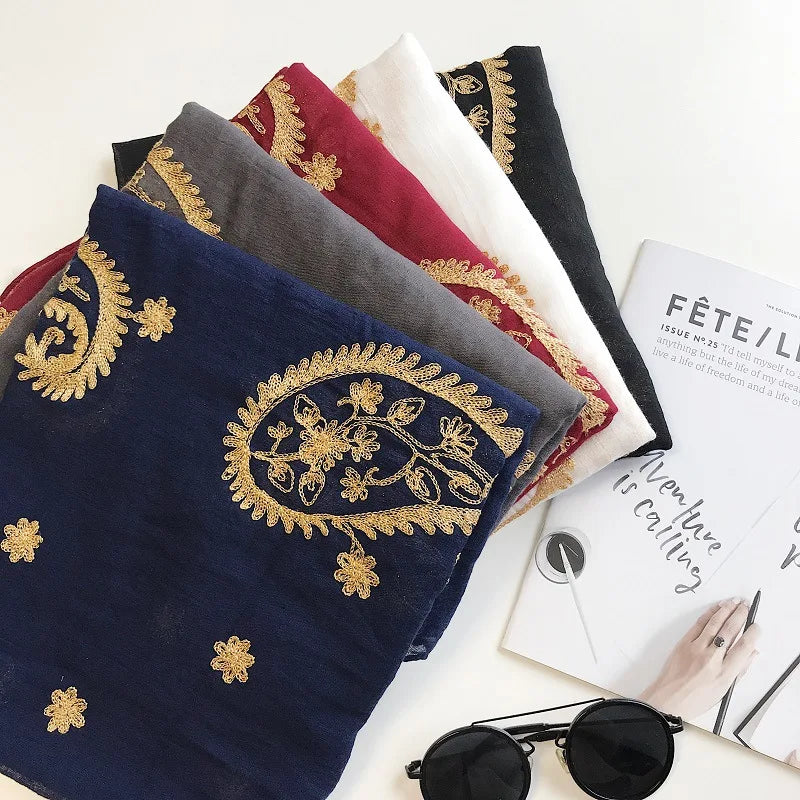 Autumn Winter Fashion Embroidered Cashew Floral Viscose Shawl Scarf From Indian Women Warm Pashmina Hijab and Wraps Muslim Sjaal - AMULET RING STORE