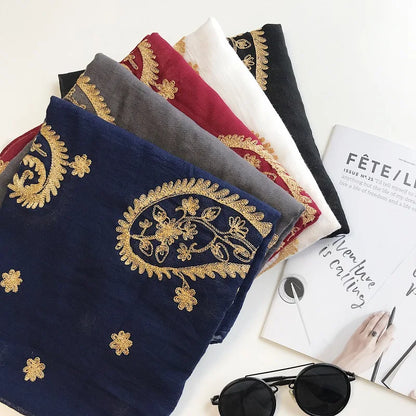 Autumn Winter Fashion Embroidered Cashew Floral Viscose Shawl Scarf From Indian Women Warm Pashmina Hijab and Wraps Muslim Sjaal - AMULET RING STORE