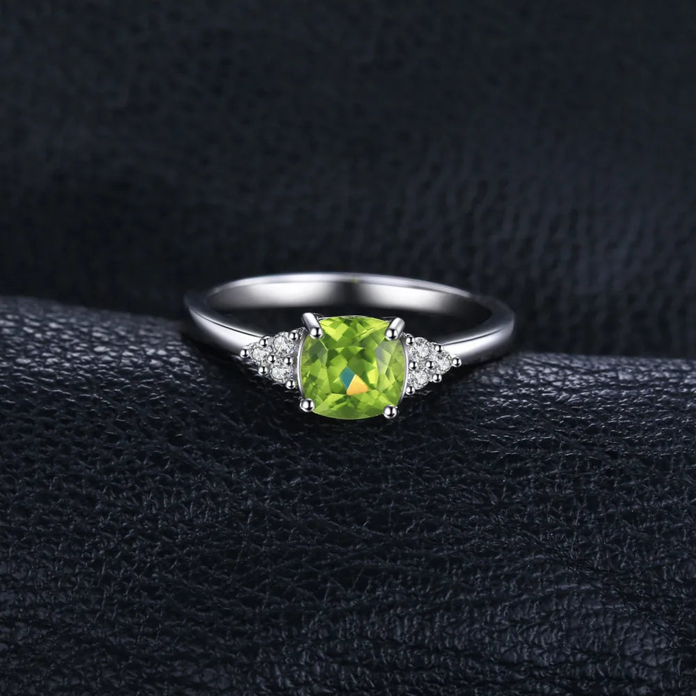 JewelryPalace 1.1ct Genuine Natural Peridot 925 Sterling Silver Solitaire Ring for Woman Fashion Gemstone Jewelry Wedding Gift
