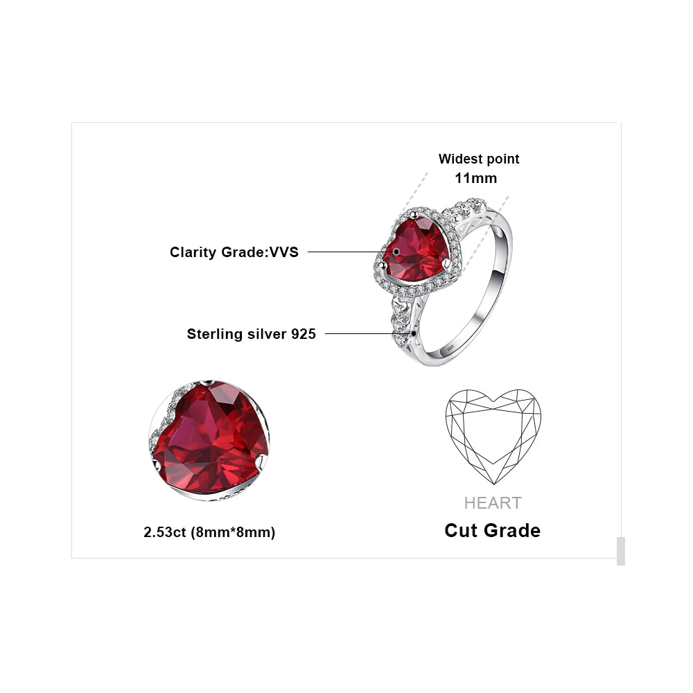 JewelryPalace Heart Love 2.5ct Created Red Ruby 925 Sterling Silver Ring for Women Gemstone Jewelry