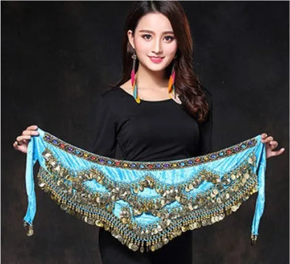 1PC New Style Belly Dance Belt Newest Multi-color Glass Silk Velvet Dancing Belt Scarf Crystal BellyDance Waist Chain Hip Scarf - AMULET RING STORE