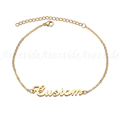 Atoztide Personalized Custom Name Bracelet For Women Stainless Steel Charms Handmade Engraved Handwriting Love Bangle Gift
