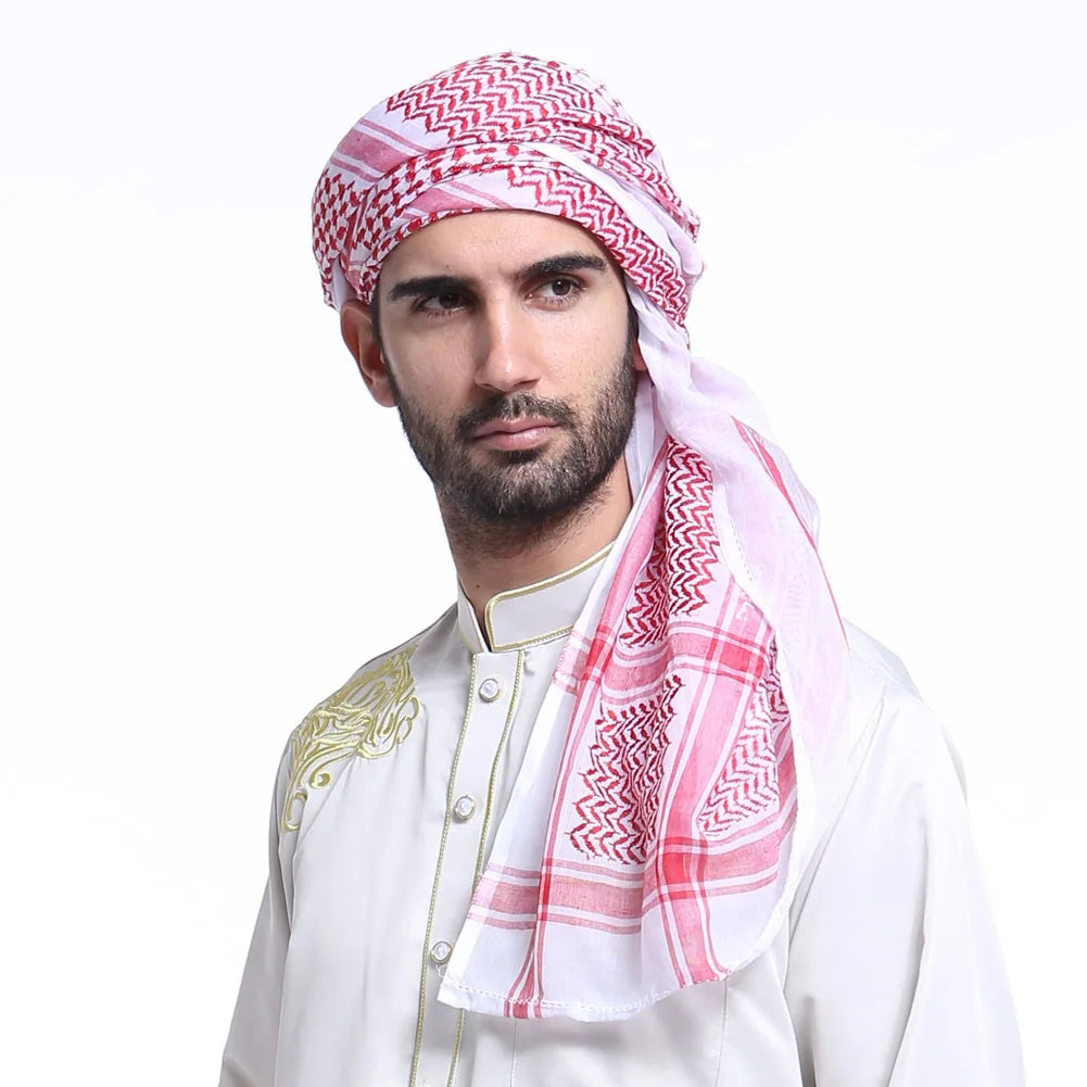 Fashion Muslim Men Prayer Hat/cap Saudi Arabia Men's Scarf Islam Turban Men Scarf Head Plaid Hijab Luxury 2019 Pink Shawl - AMULET RING STORE