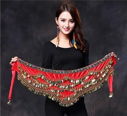 1PC New Style Belly Dance Belt Newest Multi-color Glass Silk Velvet Dancing Belt Scarf Crystal BellyDance Waist Chain Hip Scarf - AMULET RING STORE