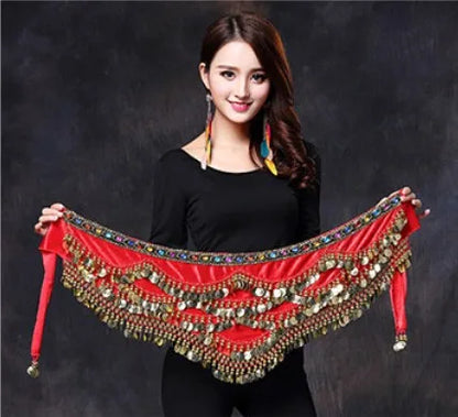 1PC New Style Belly Dance Belt Newest Multi-color Glass Silk Velvet Dancing Belt Scarf Crystal BellyDance Waist Chain Hip Scarf - AMULET RING STORE