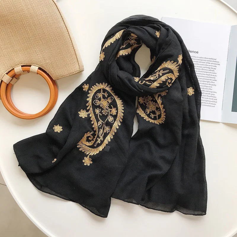 Autumn Winter Fashion Embroidered Cashew Floral Viscose Shawl Scarf From Indian Women Warm Pashmina Hijab and Wraps Muslim Sjaal - AMULET RING STORE