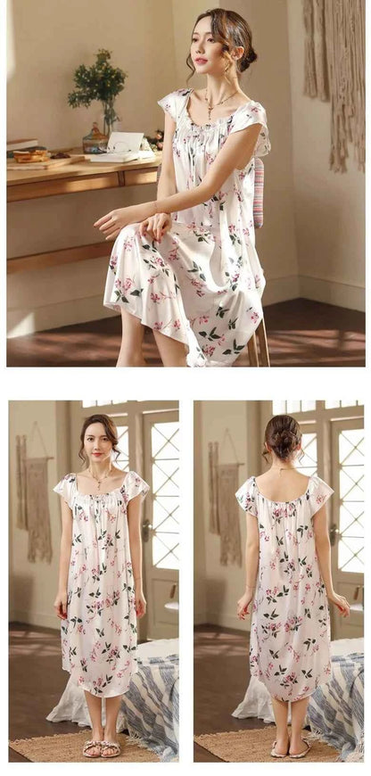 Large Size Lady Sexy Silk Nightgowns Women Casual Chemise Nightie Nightwear Lingerie Nightdress Sleepwear Dress Summer Clothes