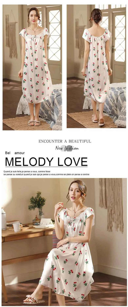 Large Size Lady Sexy Silk Nightgowns Women Casual Chemise Nightie Nightwear Lingerie Nightdress Sleepwear Dress Summer Clothes