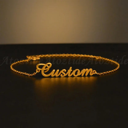 Atoztide Personalized Custom Name Bracelet For Women Stainless Steel Charms Handmade Engraved Handwriting Love Bangle Gift