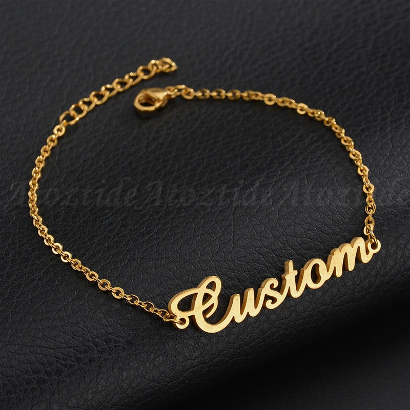 Atoztide Personalized Custom Name Bracelet For Women Stainless Steel Charms Handmade Engraved Handwriting Love Bangle Gift
