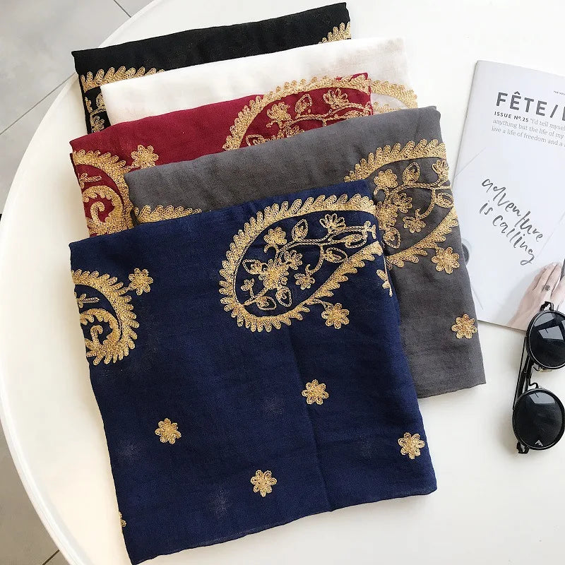 Autumn Winter Fashion Embroidered Cashew Floral Viscose Shawl Scarf From Indian Women Warm Pashmina Hijab and Wraps Muslim Sjaal - AMULET RING STORE