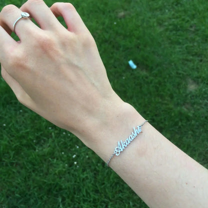 Atoztide Personalized Custom Name Bracelet For Women Stainless Steel Charms Handmade Engraved Handwriting Love Bangle Gift