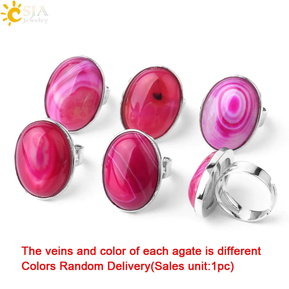 CSJA Reiki Natural Gem Stone Finger Ring for Men Women Pink Quartz Tiger Eye Lapis Lazuli Black Obsidian Party Ring Jewelry E832