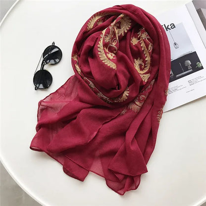 Autumn Winter Fashion Embroidered Cashew Floral Viscose Shawl Scarf From Indian Women Warm Pashmina Hijab and Wraps Muslim Sjaal - AMULET RING STORE