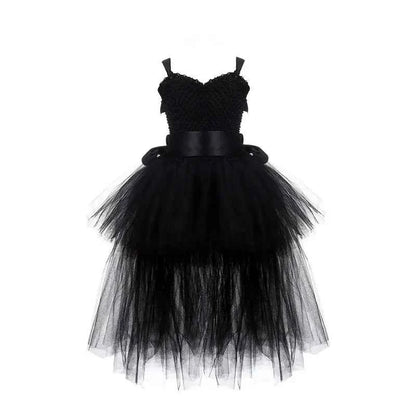 Girls Pink Black Tutu Dress V-neck Train Girl Evening Birthday Party Tulle Dresses Girl Ball Gown Dress Kids Halloween Costumes