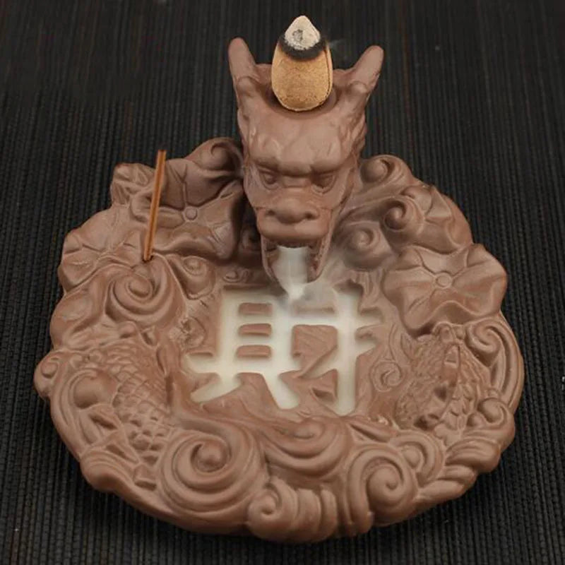 Backflow Incense Burner Incense Holder Auspicous Dragon Waterfall Aroma Furnace China Ceramic Crafts Zen Home Decor - AMULET RING STORE
