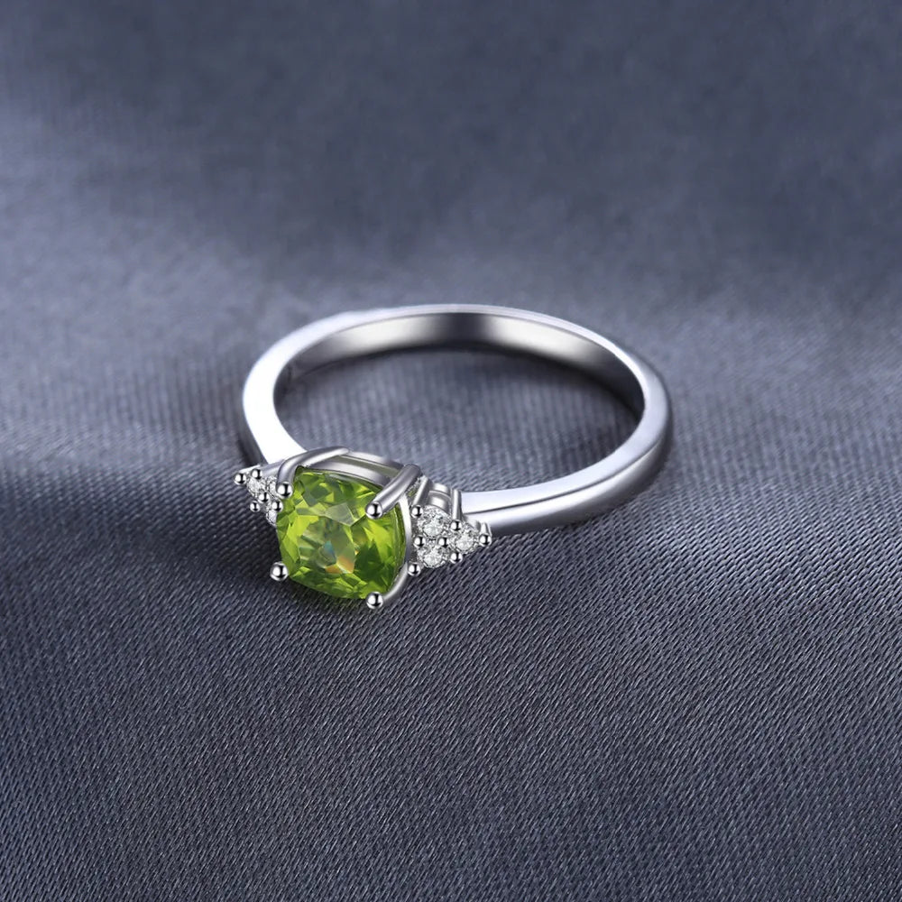 JewelryPalace 1.1ct Genuine Natural Peridot 925 Sterling Silver Solitaire Ring for Woman Fashion Gemstone Jewelry Wedding Gift