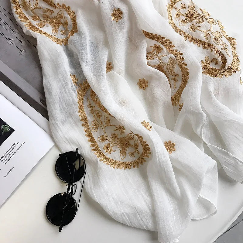 Autumn Winter Fashion Embroidered Cashew Floral Viscose Shawl Scarf From Indian Women Warm Pashmina Hijab and Wraps Muslim Sjaal - AMULET RING STORE