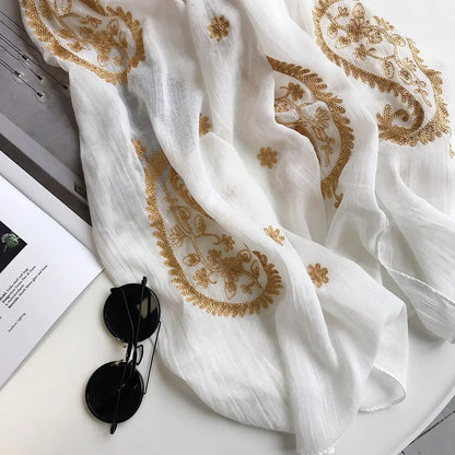 Autumn Winter Fashion Embroidered Cashew Floral Viscose Shawl Scarf From Indian Women Warm Pashmina Hijab and Wraps Muslim Sjaal - AMULET RING STORE