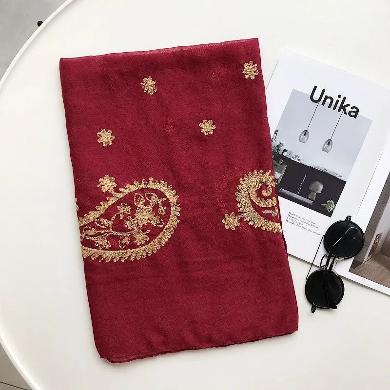 Autumn Winter Fashion Embroidered Cashew Floral Viscose Shawl Scarf From Indian Women Warm Pashmina Hijab and Wraps Muslim Sjaal - AMULET RING STORE