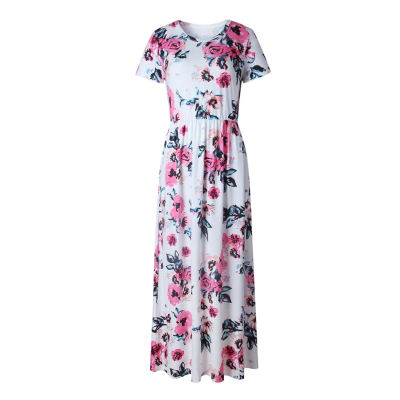 Women Summer Floral Print Maxi  2025 Loose White Boho Beach Dress Women Vintage Evening Party Long Dress Vestidos Female Robe