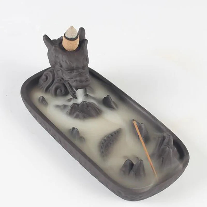 Backflow Incense Burner Incense Holder Auspicous Dragon Waterfall Aroma Furnace China Ceramic Crafts Zen Home Decor - AMULET RING STORE