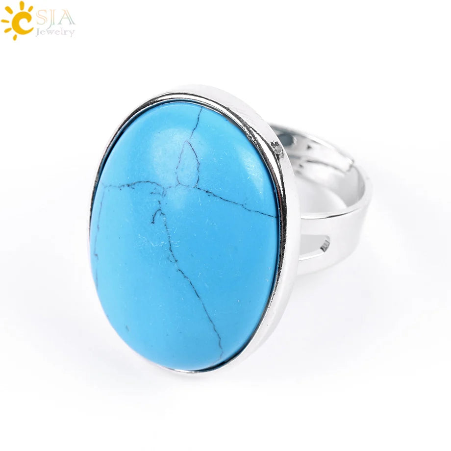 CSJA Reiki Natural Gem Stone Finger Ring for Men Women Pink Quartz Tiger Eye Lapis Lazuli Black Obsidian Party Ring Jewelry E832