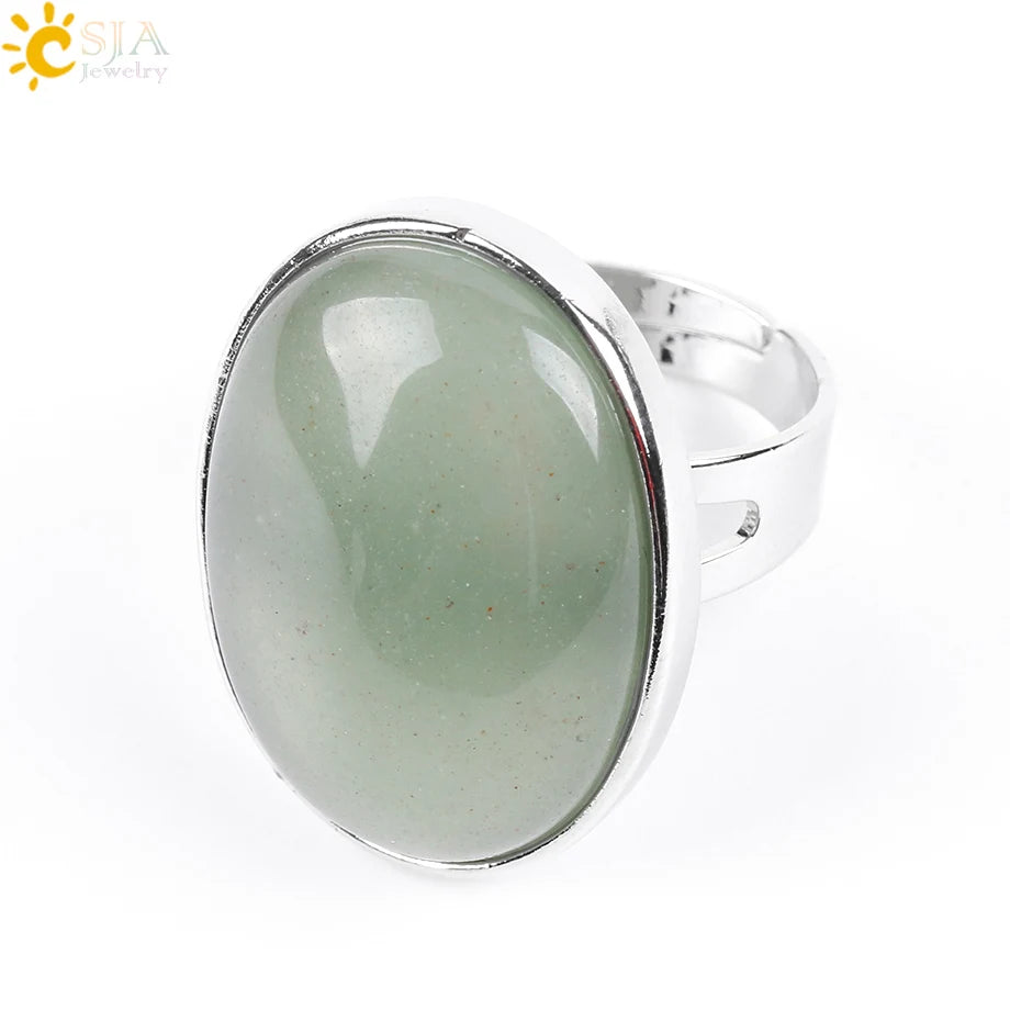 CSJA Reiki Natural Gem Stone Finger Ring for Men Women Pink Quartz Tiger Eye Lapis Lazuli Black Obsidian Party Ring Jewelry E832