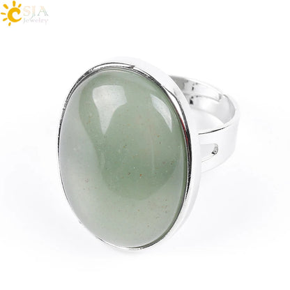 CSJA Reiki Natural Gem Stone Finger Ring for Men Women Pink Quartz Tiger Eye Lapis Lazuli Black Obsidian Party Ring Jewelry E832