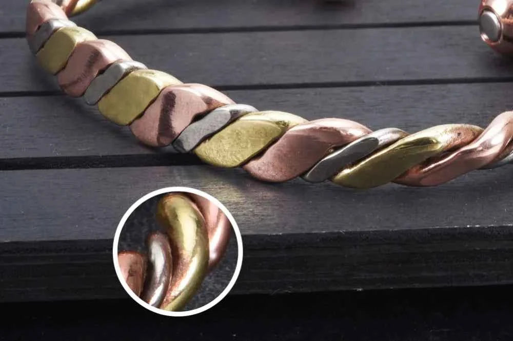 Vinterly Magnetic Bracelet Pure Copper Ball Rose Gold-color Open Cuff Adjustable Bangles for Women Twisted High Magnet Jewelry