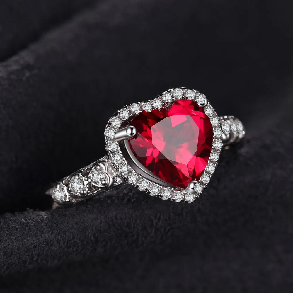JewelryPalace Heart Love 2.5ct Created Red Ruby 925 Sterling Silver Ring for Women Gemstone Jewelry