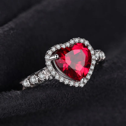 JewelryPalace Heart Love 2.5ct Created Red Ruby 925 Sterling Silver Ring for Women Gemstone Jewelry