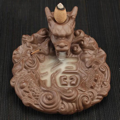 Backflow Incense Burner Incense Holder Auspicous Dragon Waterfall Aroma Furnace China Ceramic Crafts Zen Home Decor - AMULET RING STORE