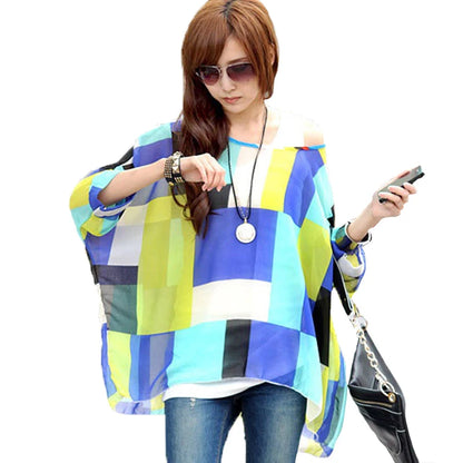 Summer Blouse Shirt 2021 New Fashion Women Casual Chiffon Blouses Tops Plus Size 4XL 5XL 6XL Batwing Sleeve Women's Shirts - AMULET RING STORE