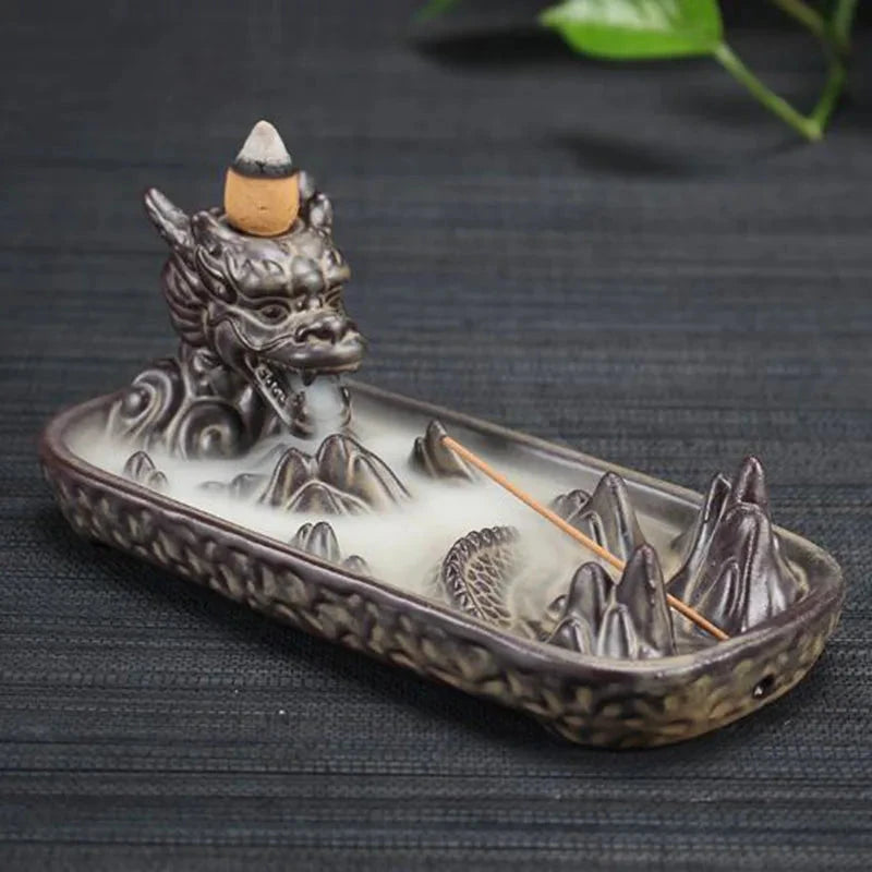 Backflow Incense Burner Incense Holder Auspicous Dragon Waterfall Aroma Furnace China Ceramic Crafts Zen Home Decor - AMULET RING STORE
